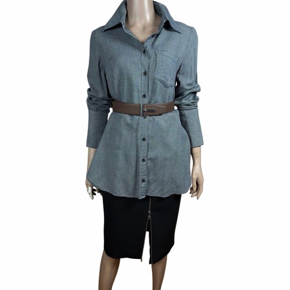 Kimberly Ovitz Houndstooth Button Front Shirt Blouse Cotton Wool Tailored Size 6